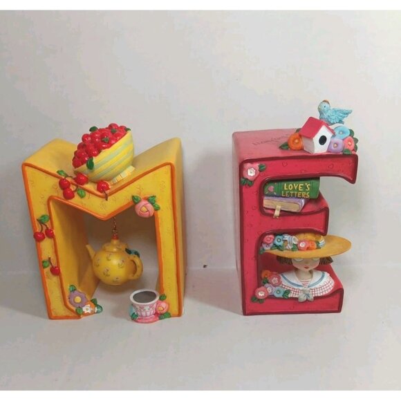 Mary Engelbreit "ME" Initials Bookends Country Chic 1998 by Enesco - Picture 1 of 11